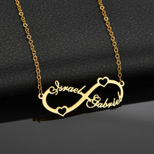 Load image into Gallery viewer, Custom Infinity 2 Name Heart Necklace in Gold