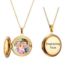 Load image into Gallery viewer, Custom photo Text Round shaped necklace Gold
