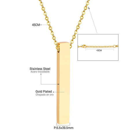Vertical Bar Necklace Stainless Gold