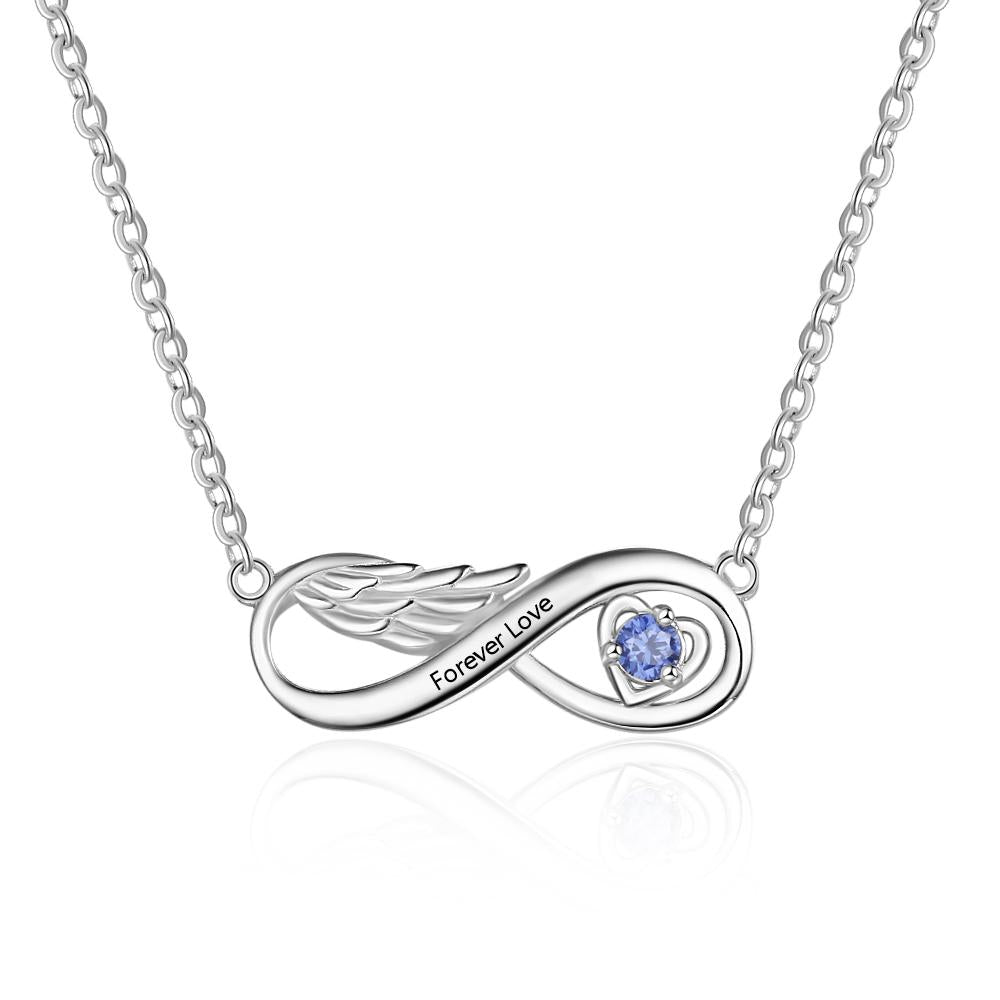 Infinity Angel Wing Necklace With Birthstone Sterling Silver