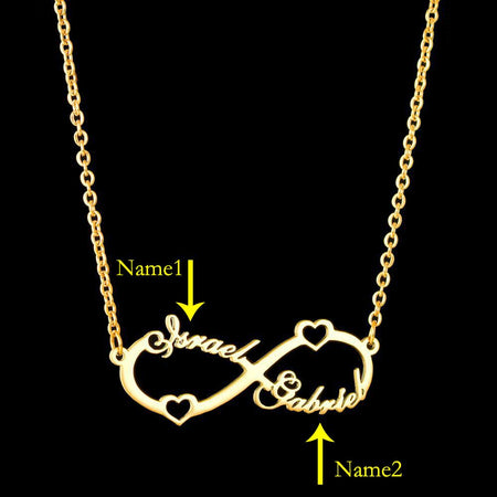 Custom Infinity 2 Name Heart Necklace in Gold