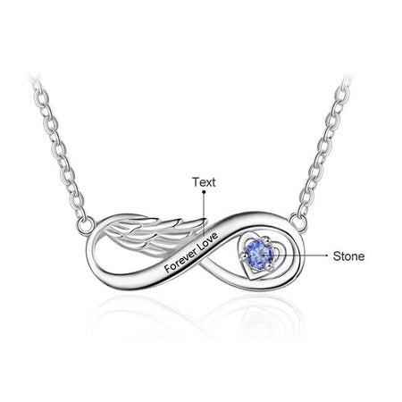 Infinity Angel Wing Necklace With Birthstone Sterling Silver