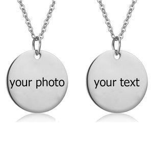 Customized Photo Text Round Necklace Silver