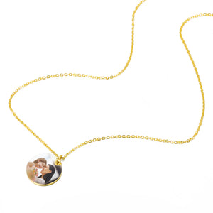 Customized Photo Text Round Necklace Gold
