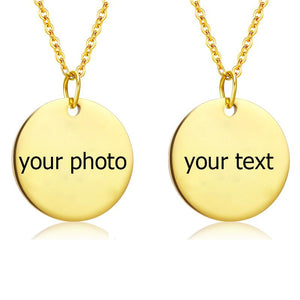 Customized Photo Text Round Necklace Gold