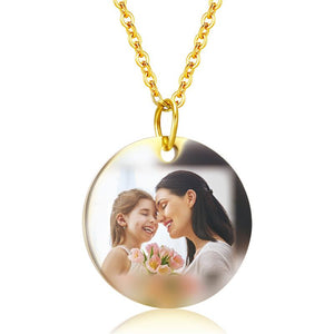 Customized Photo Text Round Necklace Gold