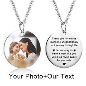 Customized Photo Text Round Necklace Silver