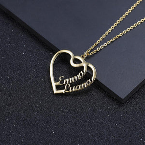 Double Heart Name Necklace Silver