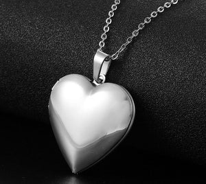 Custom Photo Text Heart Shaped Necklace Silver