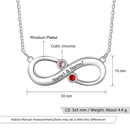 Custom Infinity Necklace With Two Birthstones Silver