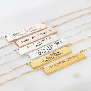 Handwriting Signature Bar Necklace 18K Gold