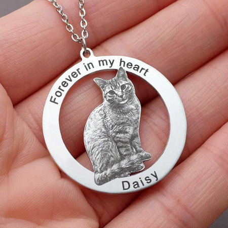 Custom Pet Photo Text Circle Pendant Necklace