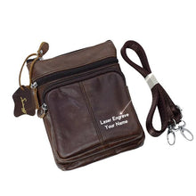 Load image into Gallery viewer, Genuine Leather Messenger Bag Men Laser Engraving Logo Gift Handbags Zipper Pockets Small Leisure Genuine Leather Bag Male
