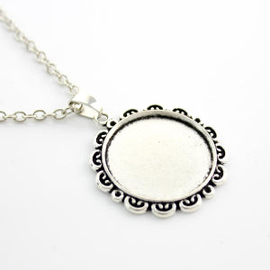 Custom Photo Floral Lace Pendant Necklace