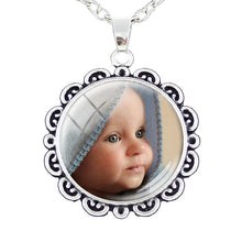 Load image into Gallery viewer, Custom Photo Floral Lace Pendant Necklace
