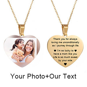 Customized Photo Text Heart Necklace Gold