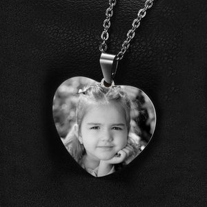 Customized Photo Text Heart Necklace Silver