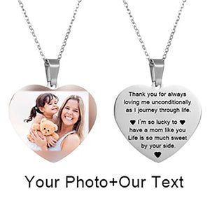 Customized Photo Text Heart Necklace Silver