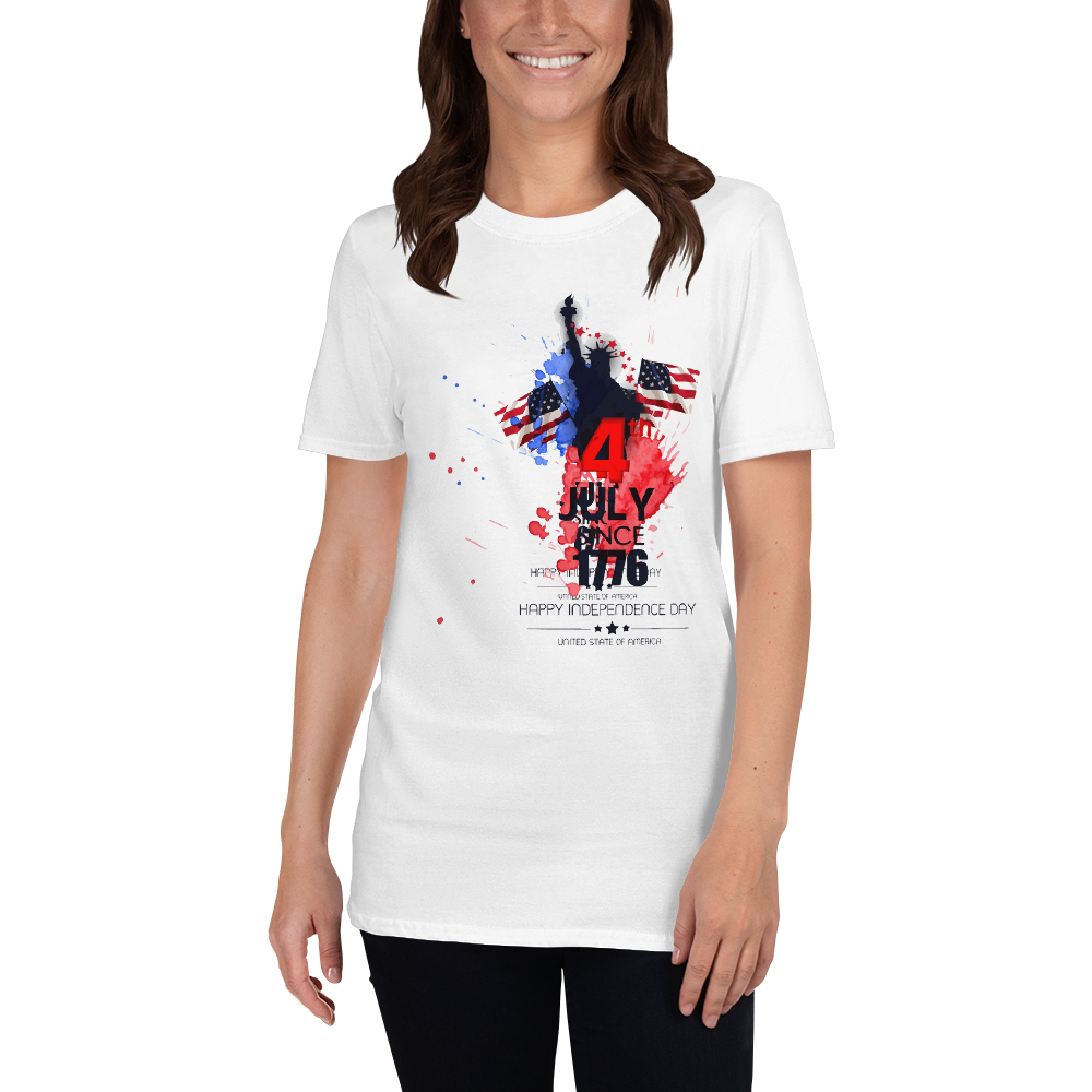 Women's Short-Sleeve The Statue of Liberty T-Shirt Happy Independence Day United State of America 4th Of July T-Shirt 100% ring-spun cotton Tee