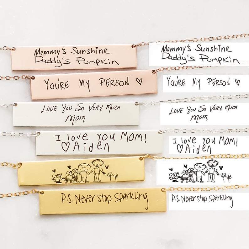 Handwriting Signature Bar Necklace Silver