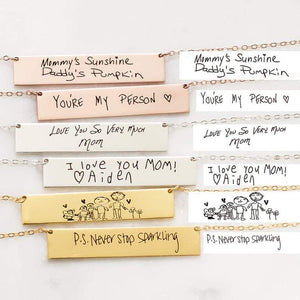 Handwriting Signature Bar Necklace 18K Gold