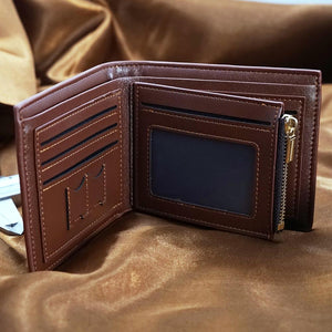 Personalized Print Photo Wallet - Brown Leather