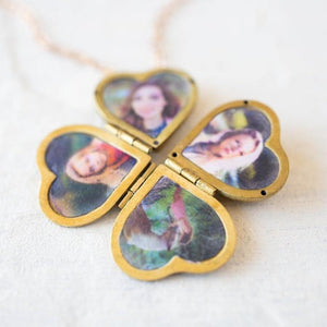 Heart Shaped Four Layer Photo Box Pendant Necklace Gold