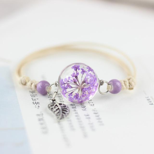 Hand-made Dried Flower Charm Bracelet