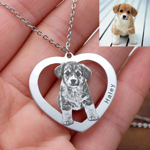 Custom Pet Photo Text Heart Shaped Pendant Necklace