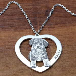 Custom Pet Photo Text Heart Shaped Pendant Necklace