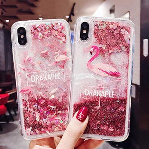 Quicksand holster for iPhone X 7 for iPhone 6 6s Plus XR XS Max 11PRO Flamingo phone case Bling Dynamic Love Hearts back cover