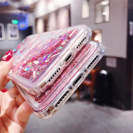 Quicksand holster for iPhone X 7 for iPhone 6 6s Plus XR XS Max 11PRO Flamingo phone case Bling Dynamic Love Hearts back cover