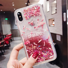 Load image into Gallery viewer, Quicksand holster for iPhone X 7 for iPhone 6 6s Plus XR XS Max 11PRO Flamingo phone case Bling Dynamic Love Hearts back cover
