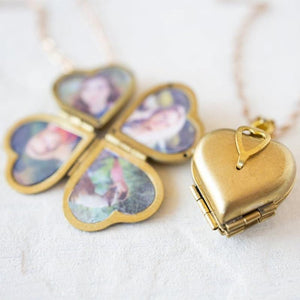 Heart Shaped Four Layer Photo Box Pendant Necklace Gold