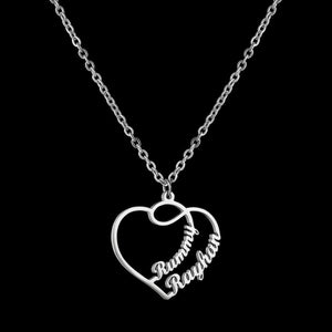 Double Heart Name Necklace Silver