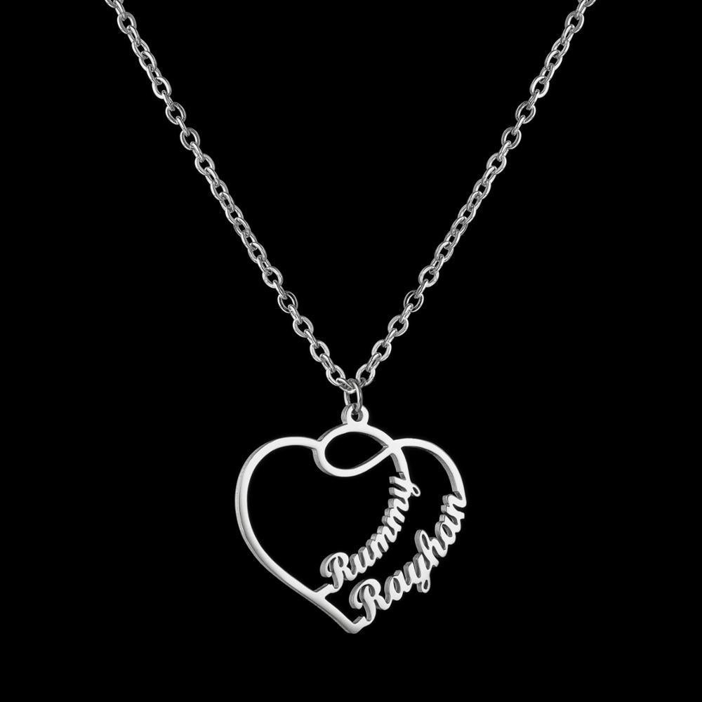 Double Heart Name Necklace Silver