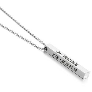 Engraved Date Name Pendant Necklace Silver