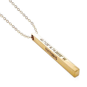 Engraved Date Name Pendant Necklace Gold