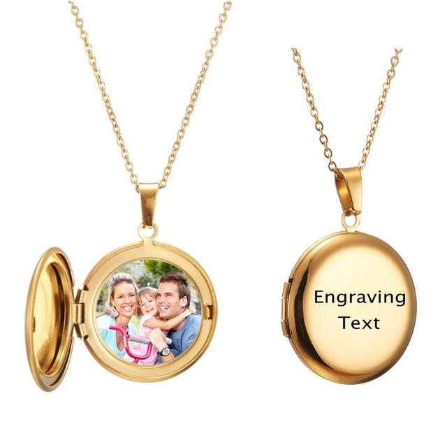 Custom photo Text Round shaped necklace Gold