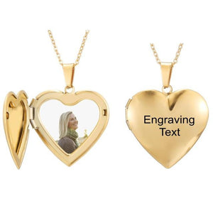 Custom photo Text heart shaped necklace Gold