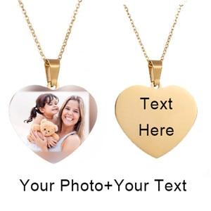 Customized Photo Text Heart Necklace Gold