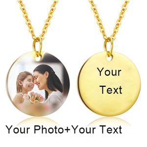 Customized Photo Text Round Necklace Gold