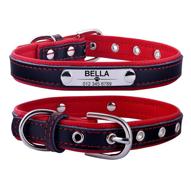 AiruiDog Adjustable Personalized Dog Collar Leather Puppy ID Name Custom Engraved XS-L