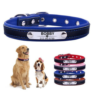 AiruiDog Adjustable Personalized Dog Collar Leather Puppy ID Name Custom Engraved XS-L