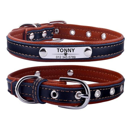 AiruiDog Adjustable Personalized Dog Collar Leather Puppy ID Name Custom Engraved XS-L