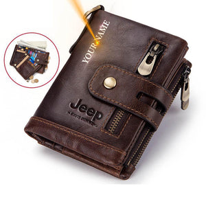 Customized Name Engraving Genuine Leather Bifold Wallet