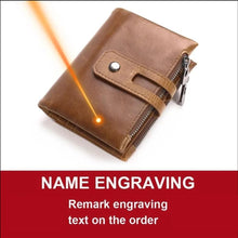 Load image into Gallery viewer, Custom Name Engraving Bifold Zipper wallet
