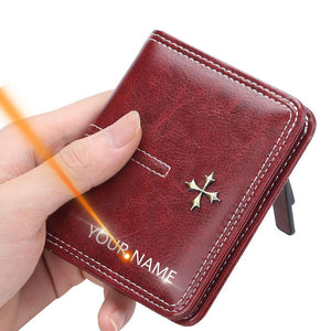 Custom Name Engraving Leather Short Wallet