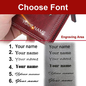 Custom Name Engraving Leather Short Wallet