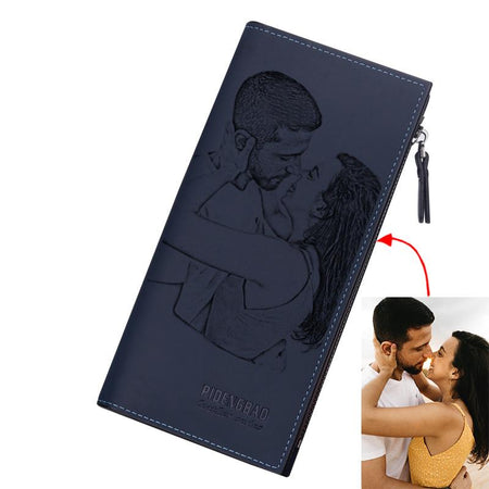 Custom Photo and Text Engraving Zipper Long Wallet